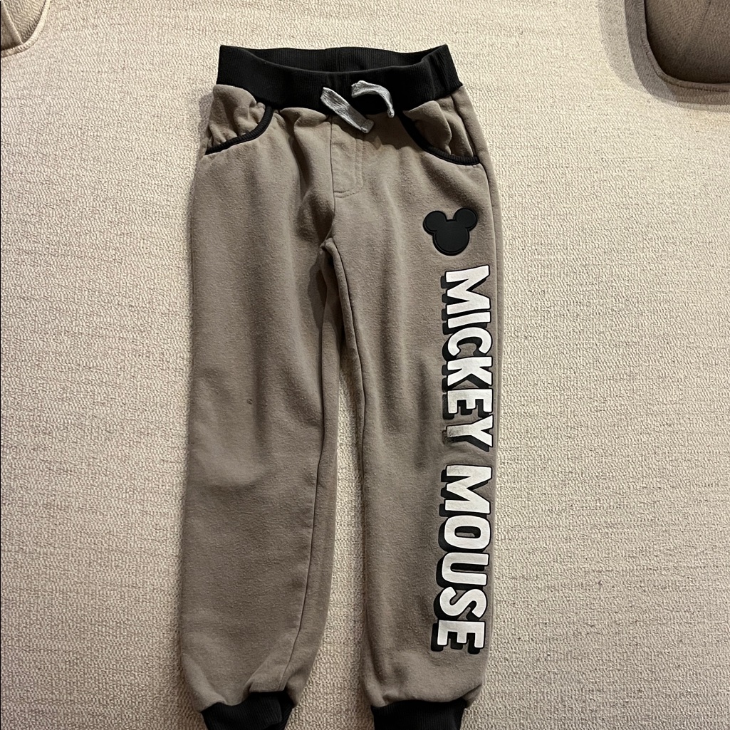 Disney Mickey Mouse Taupe Fleece Joggers With Black Trim